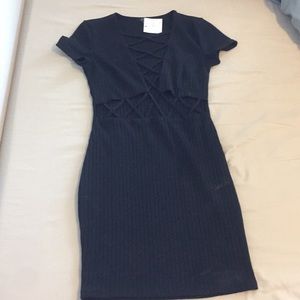 Black deep-V body con dress